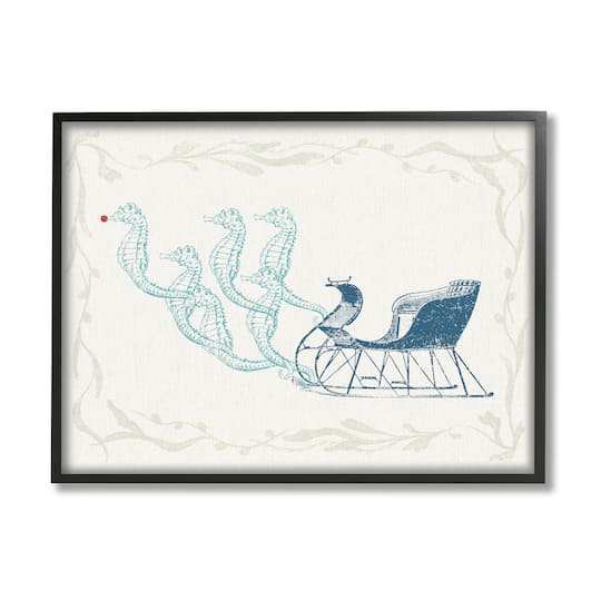 Stupell Industries Seahorse Santa Sled Nautical Christmas Framed Giclee Art